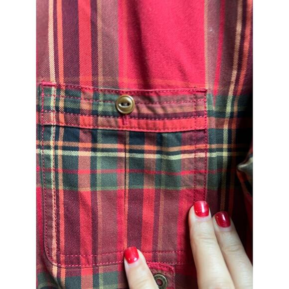 Lauren Ralph Lauren Red Olive Plaid Long Sleeve Button Front Small - Picture 7 of 11